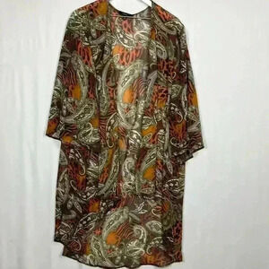 Expresso Womens Kimono/Duster Burnt Orange Black 3X Waterfall Sheer Paisley EUC